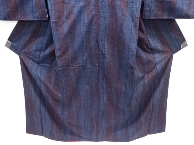 アンティーク 変わり立涌に麻の葉模様織り出し手織り紬着物